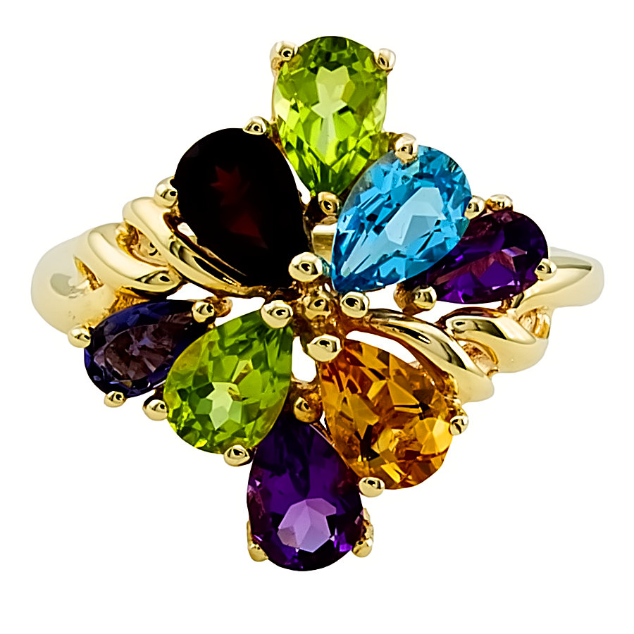 9ct Gold Real Stones Cluster Ring size P